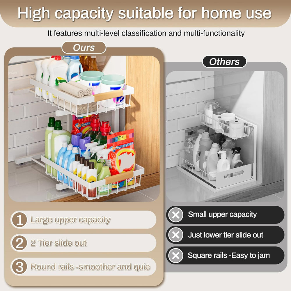 ADBIU Under Sink Organizer 2 Pack, Adjustable Height (11"-15.75") U...