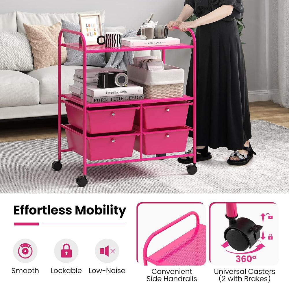 Giantex Rolling Storage Cart w/ 4 Drawers 2 Shelves Metal Rack Shelf Home Off...