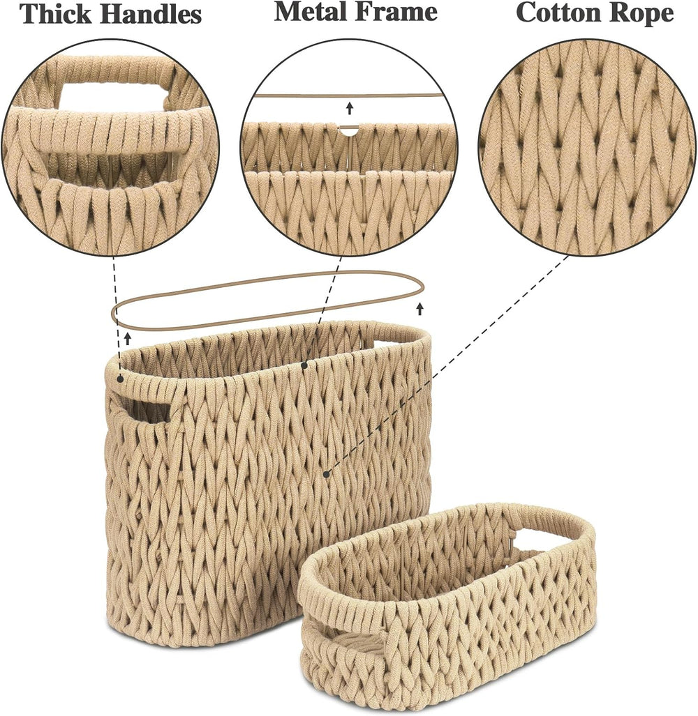 Boho Toilet Paper Storage Baskets, Cotton Rope Woven Bathroom Basket Set of 2...