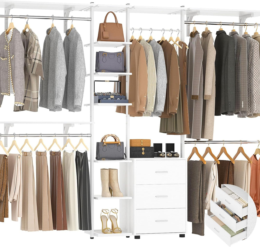 Aheaplus Closet System with Drawers, Closet Organizer System Storage with She...
