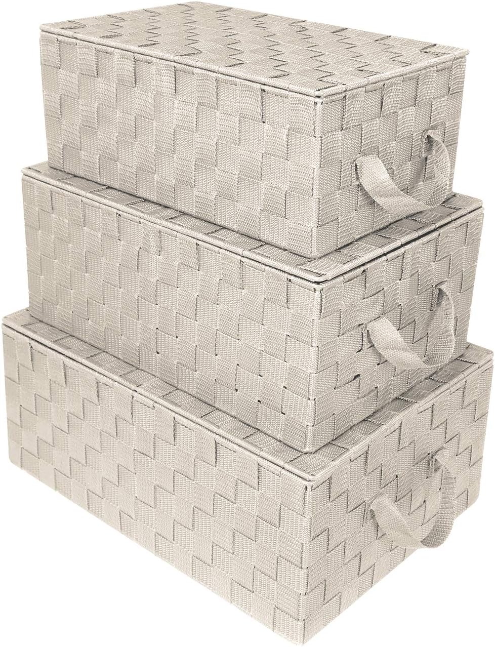 Sorbus Woven Storage Basket with Lid, Set of 3 (Beige)