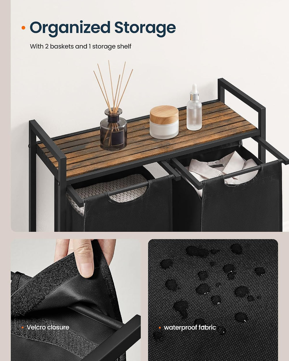 SONGMICS HOME Laundry Basket Sorter with Storage Shelf, Laundry Hamper with M...