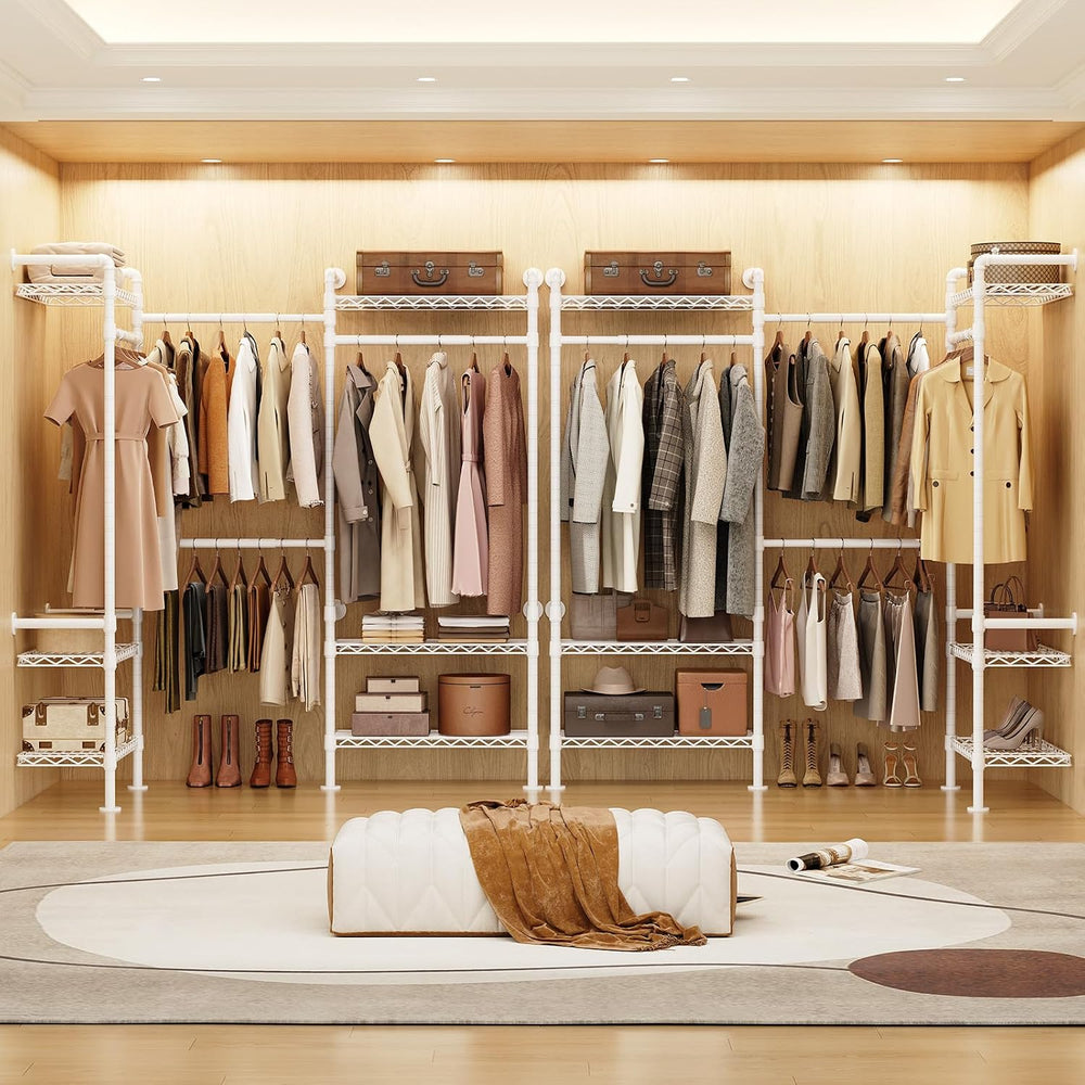 3-Bay Industrial Pipe Closet System, Wall Mounted Garment Racks, White