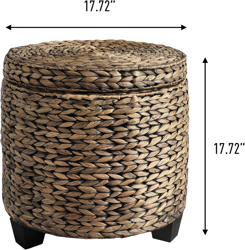 happimess Addie Handwoven Water Hyacinth Storage Ottoman 17.72", Brown Wash