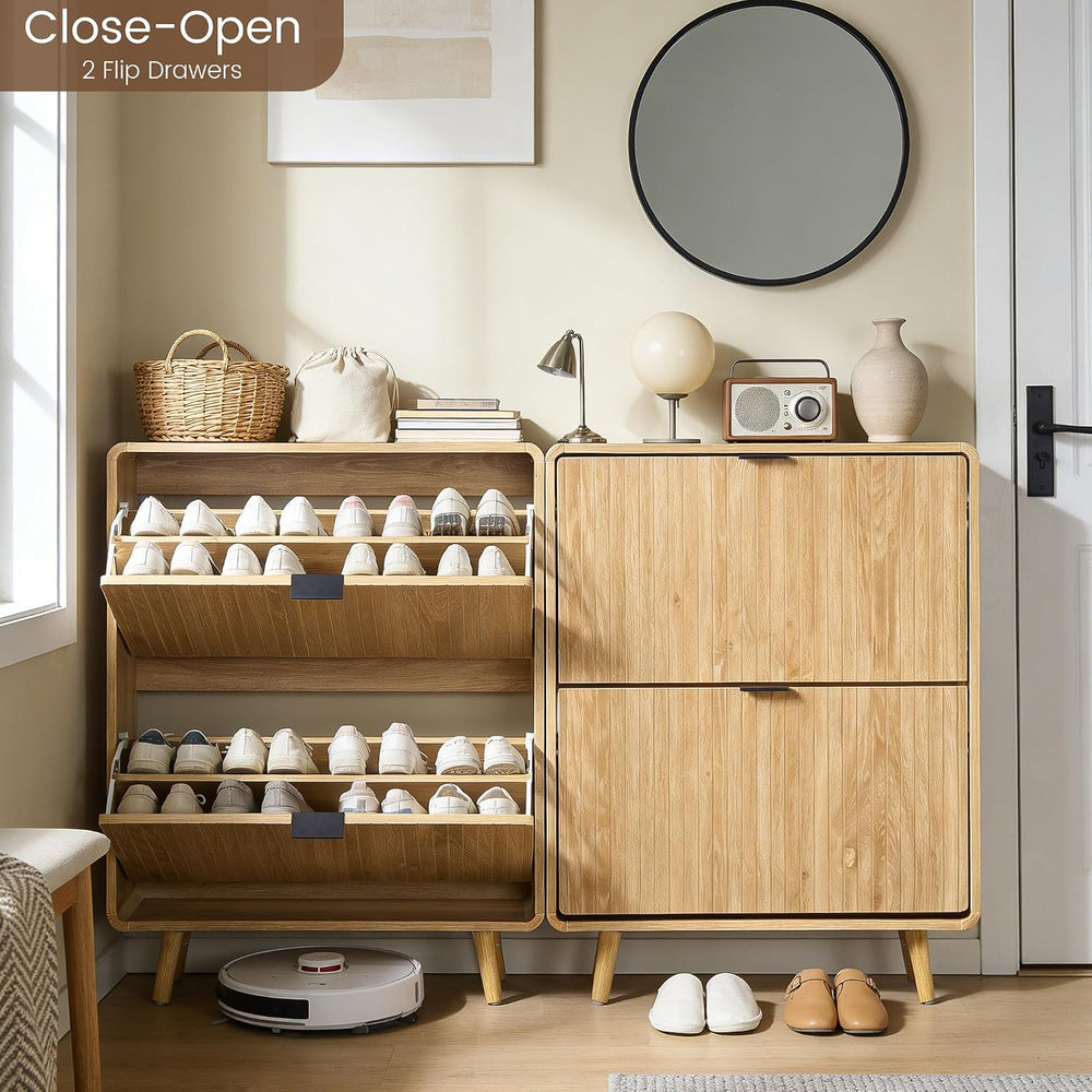 FurSch Fluted Shoe Storage Cabinet with 2 Flip Drawers