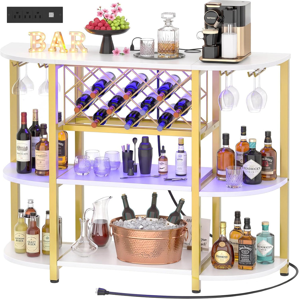Unikito 4-Tier Metal Coffee Bar Cabinet with Outlet and LED Light