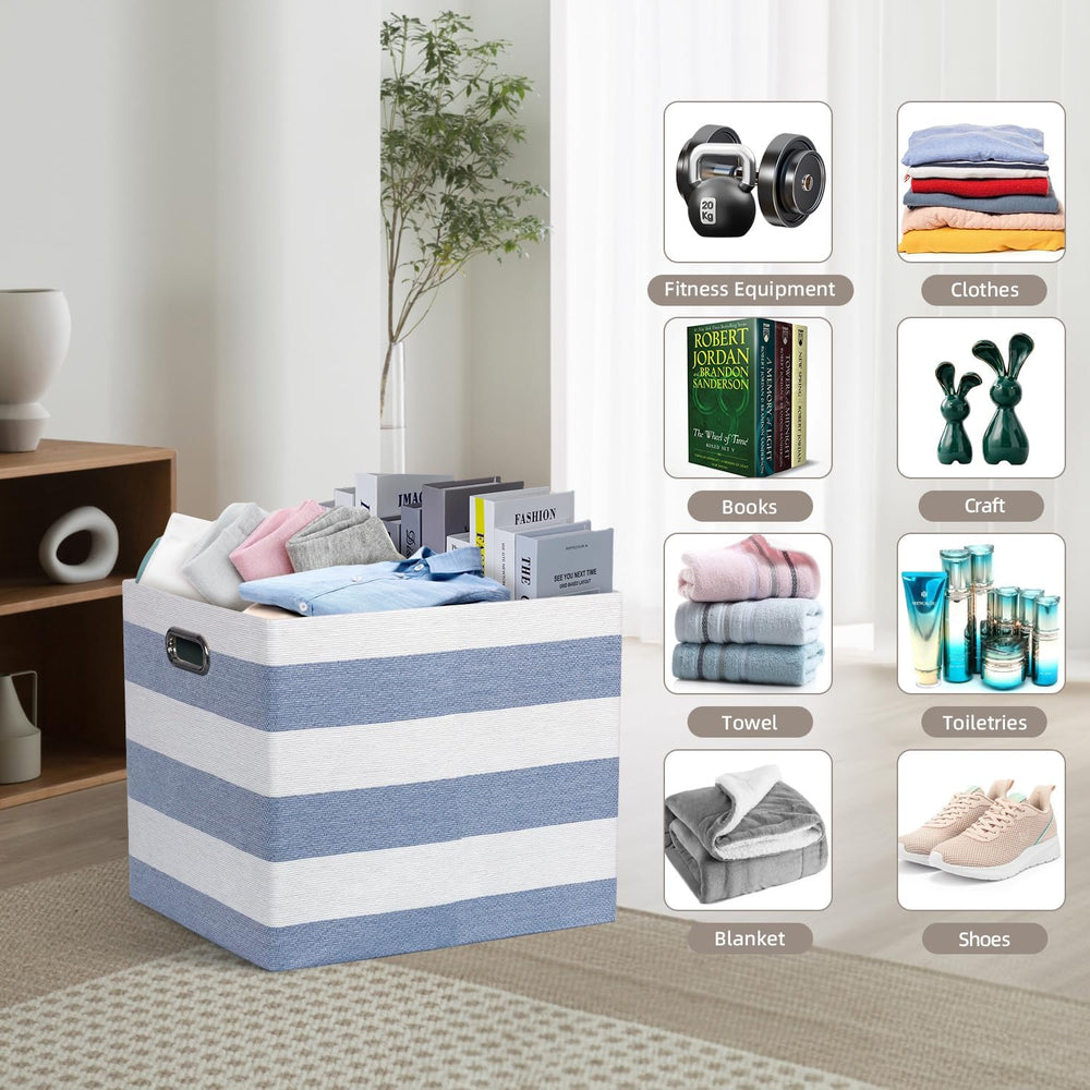 13 x 15 x 13 Inch Stripe Linen Storage Cube for Home Organizing, Pack of 4