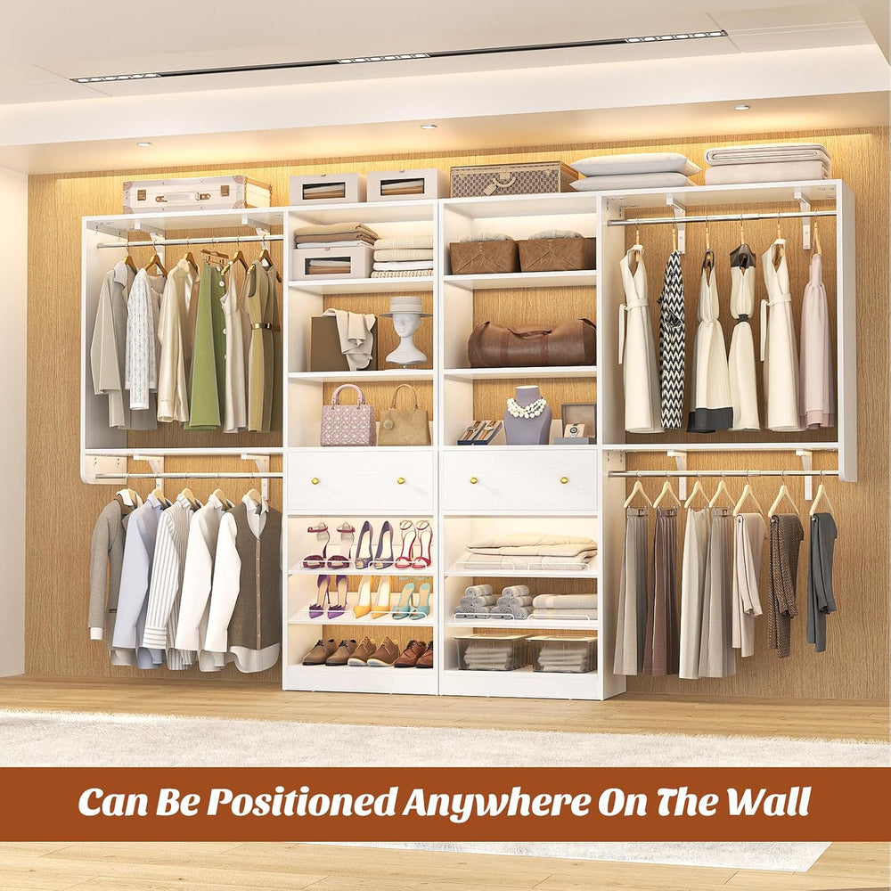 [10 FT Closet System] 120 Inch Reversible Set of 2 Wood Closet Organizer Syst...