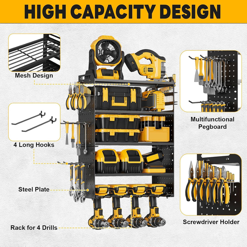 2 Pack Power Tool Organizer Wall Mount, 5‑Tier Garage Organization, Black