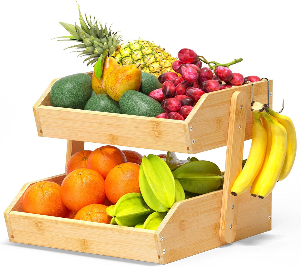 Gmtsl Bamboo Fruit Basket for Kitchen, Fruit Holder for Kitchen Countertop
