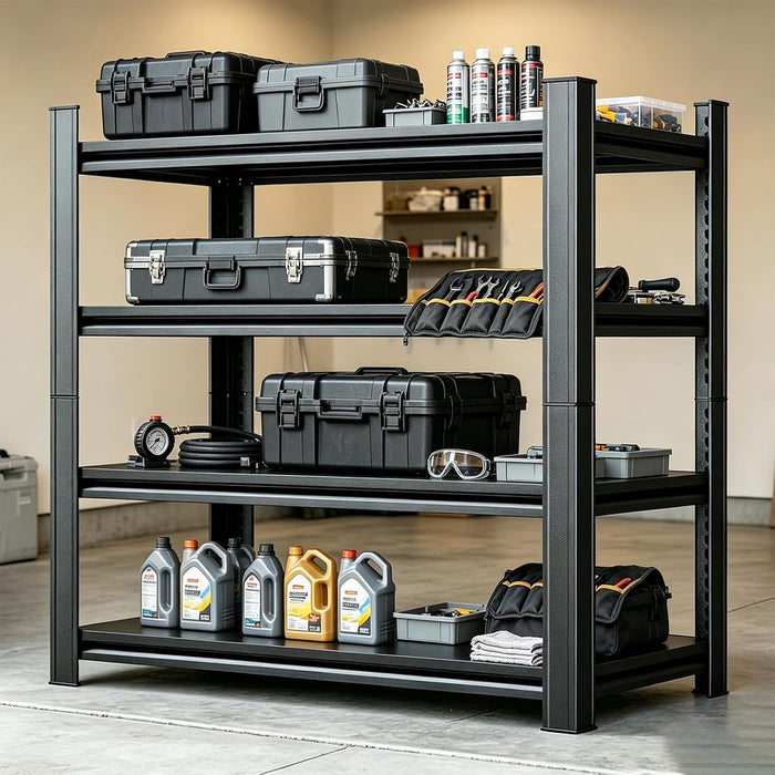 45" W Shelves for Garage Storage, 20" D Metal Garage Shelving Heavy Duty, 4 Shelf Adjustable Steel Standing Shelf Units for Basement, Industrial, Shop, Pantry, Warehouse, Kitchen, Black