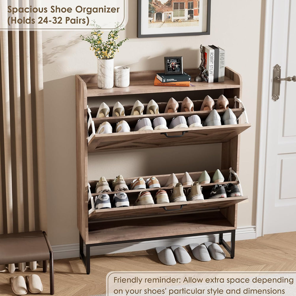 Nicetree Shoe Cabinet with 2 Flip Drawers，Freestanding Shoe Storage Cabinet, ...