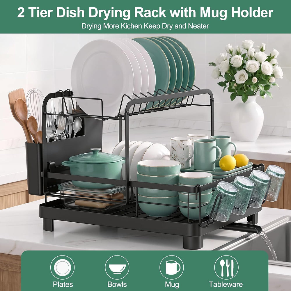 Runnatal 2-Tier Dish Drying Rack, Large Dish Drainers for Kitchen Counter