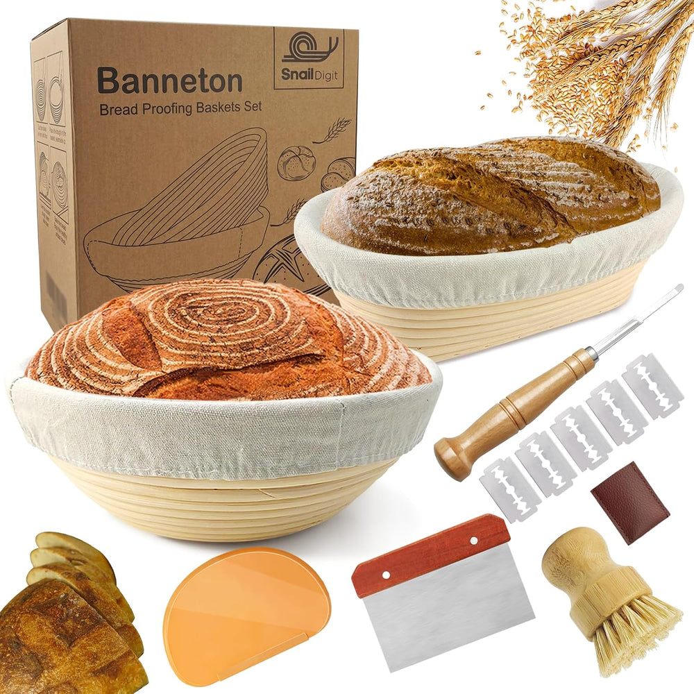 Sourdough Banneton Set of 2, 9-Inch Round & 10-Inch Oval Baskets