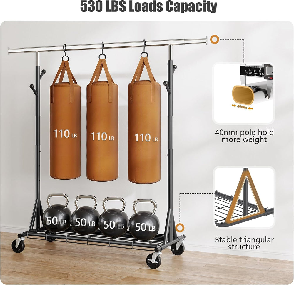 Gewudraw Clothes Rack Heavy Duty 530 LBS Capacity, Portable, Foldable,Black