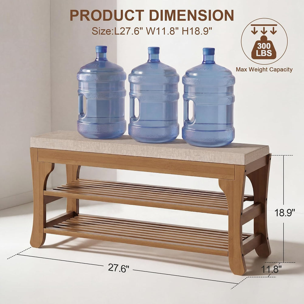 PETKABOO 27.6" Shoe Storage Bench with Cushion, Bamboo Shoe Rack Bench, ...