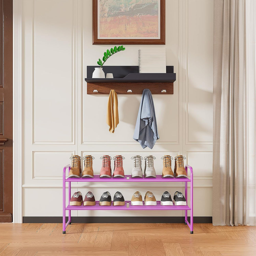 2 Pack Shoe Rack, 2-Tier Metal Stackable Shoe Shelf Storage Organizer, Heavy ...