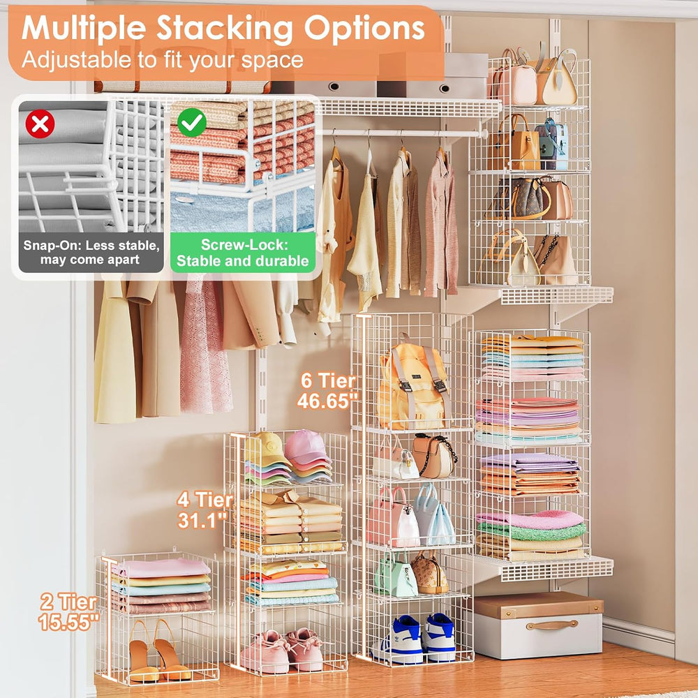 Yuyetuyo 6 Tier Raised-Height Hanging Closet Organizer, Stackable Sweater Org...