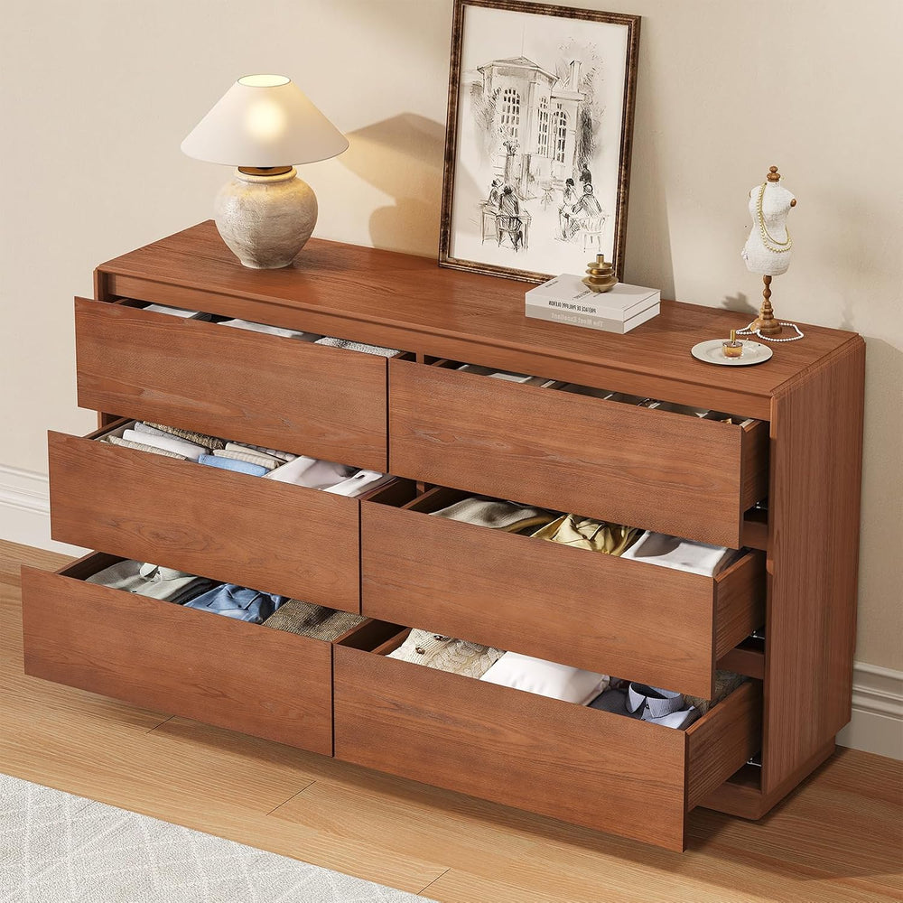 Solid Wood Dresser, 55.2" Wide Mid Century Modern Dresser, Brown