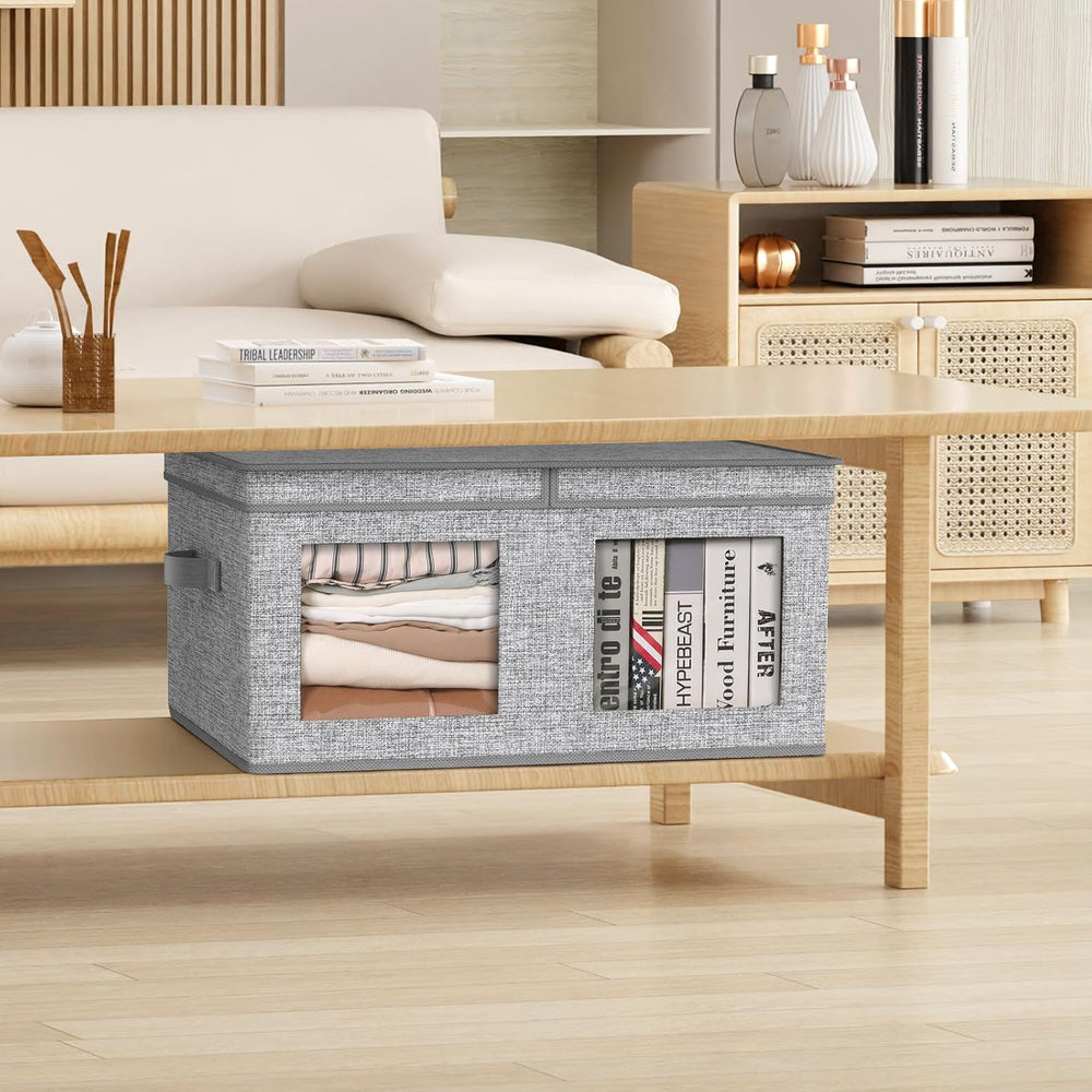 Univivi Large Fabric Storage Bins with Lids for Clothes 2 Pack, Grey