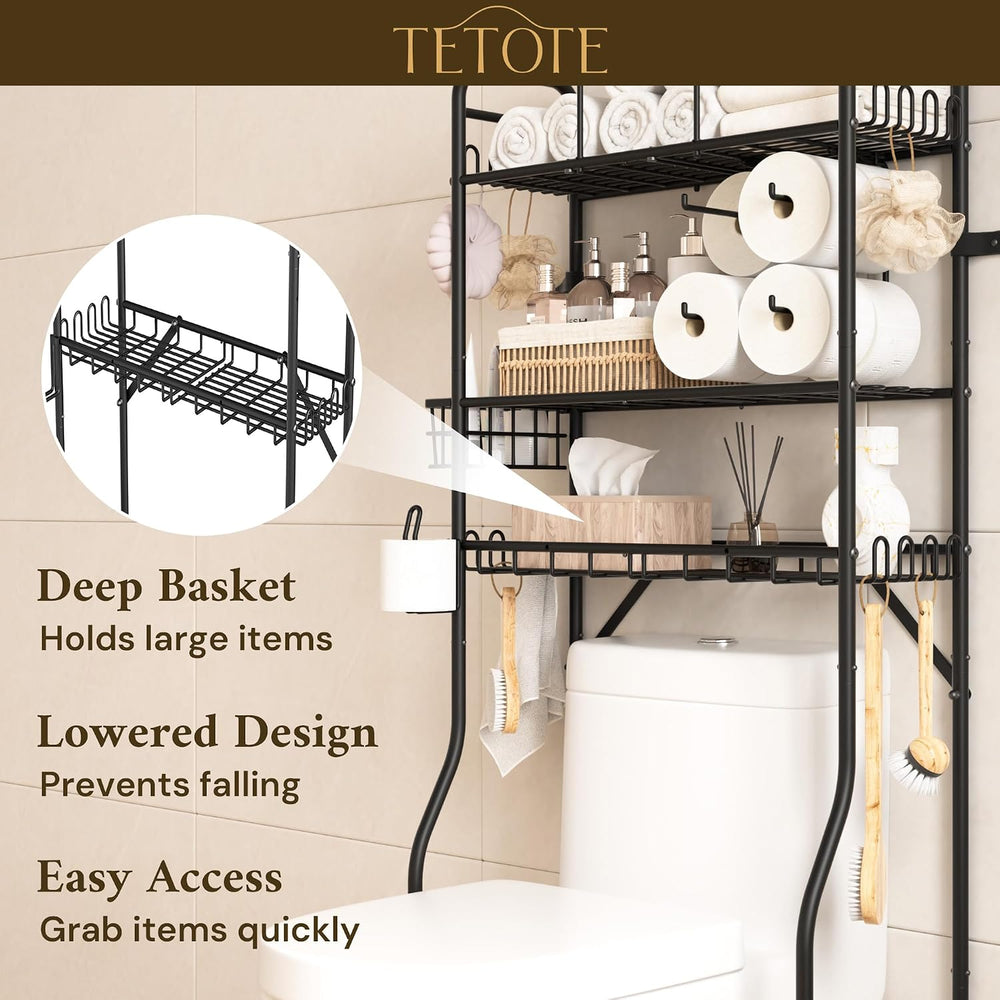 Over The Toilet Storage Rack, 3-Tier Bathroom Organizer Shelf Over Toilet wit...