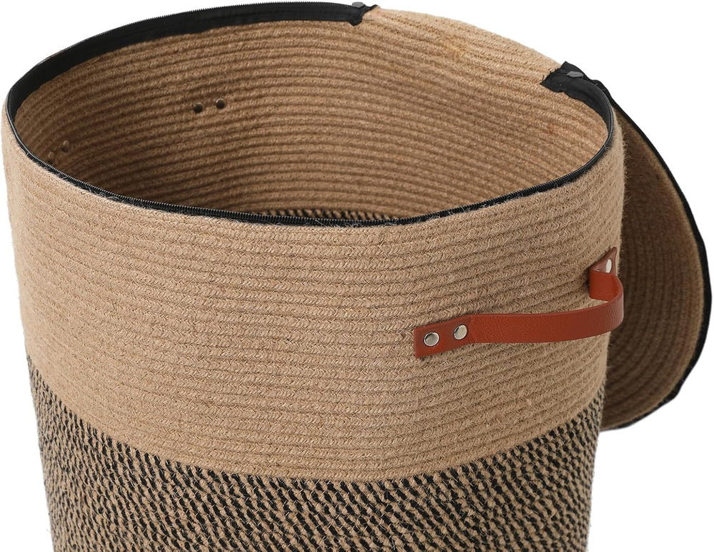 16"x20" Extra Large Cotton Rope Basket with Zipper Lid, Woven Laund...
