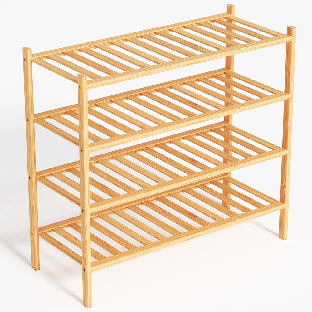 Bamboo Shoe Rack, Shoe Rack with 4 Levels, 68 x 28 x 64 cm, Expandable Stacka...