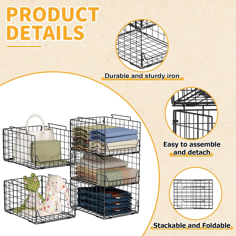 Jakyitvi 5-Tier Stackable Closet Organizer Shelf – Foldable Metal Storage Bin...