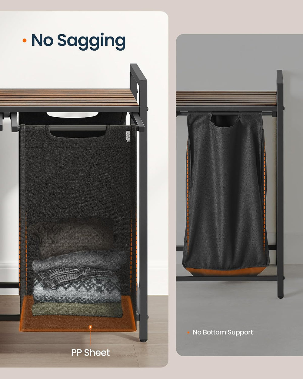 SONGMICS HOME Laundry Basket Sorter with Storage Shelf, Laundry Hamper with M...