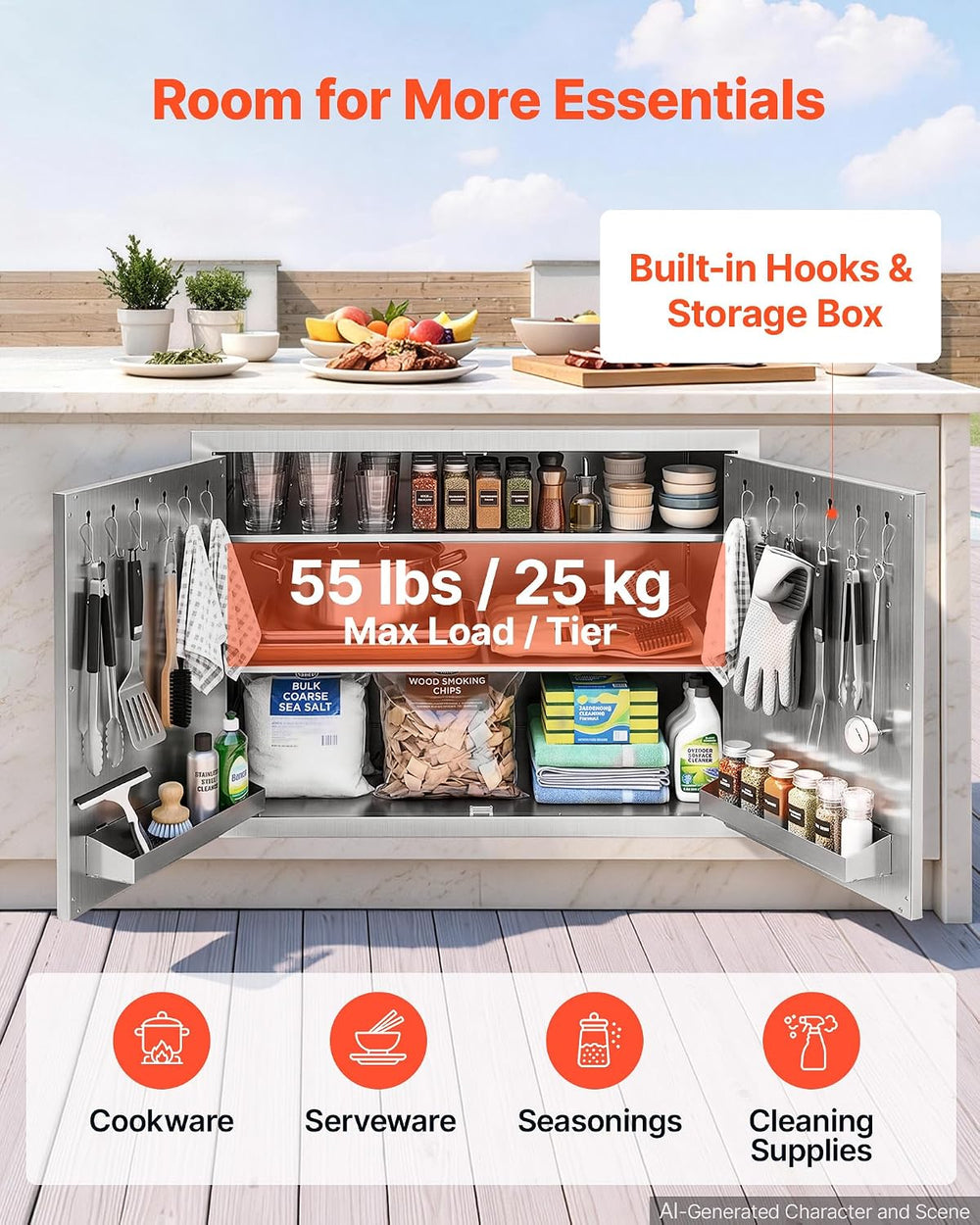 VEVOR Outdoor Kitchen Drawers, 30"W x 20"H x 20"D, Cabinet/Tra...