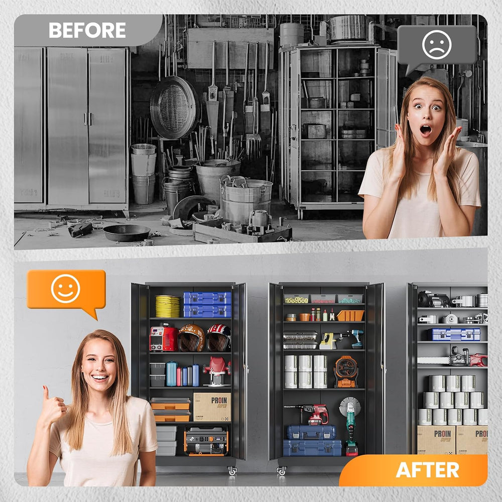 Metal Garage Storage Cabinets with Wheels, Rolling Tool Cabinet with Lock, Lo...