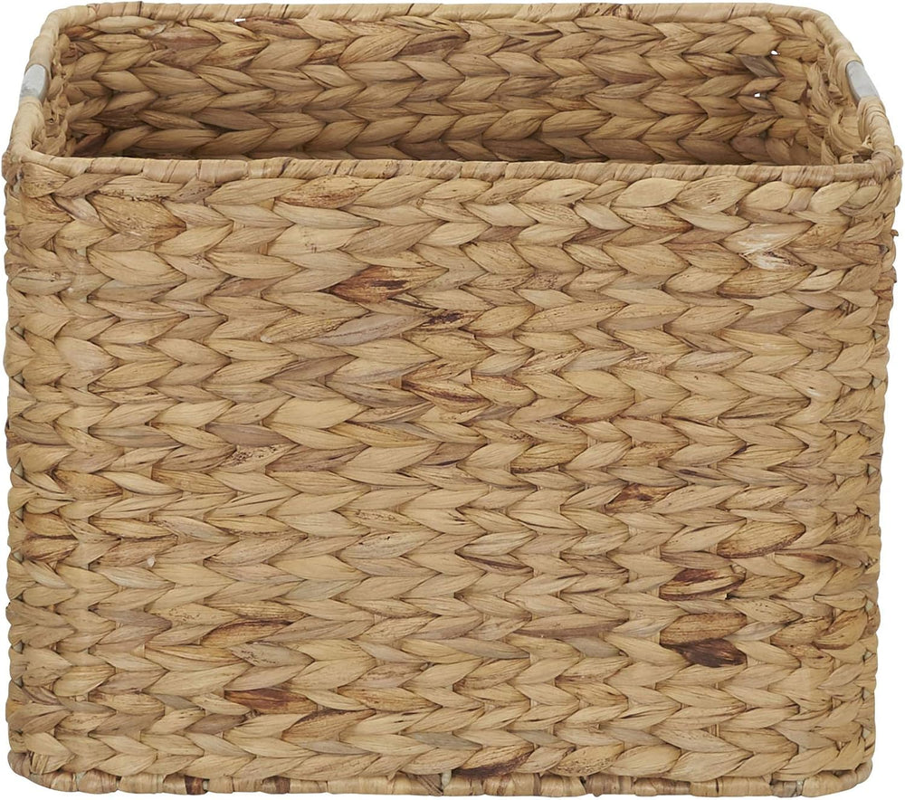 Household Essentials Square Wicker Basket with Handwoven Hyacinth Fibers, Sta...