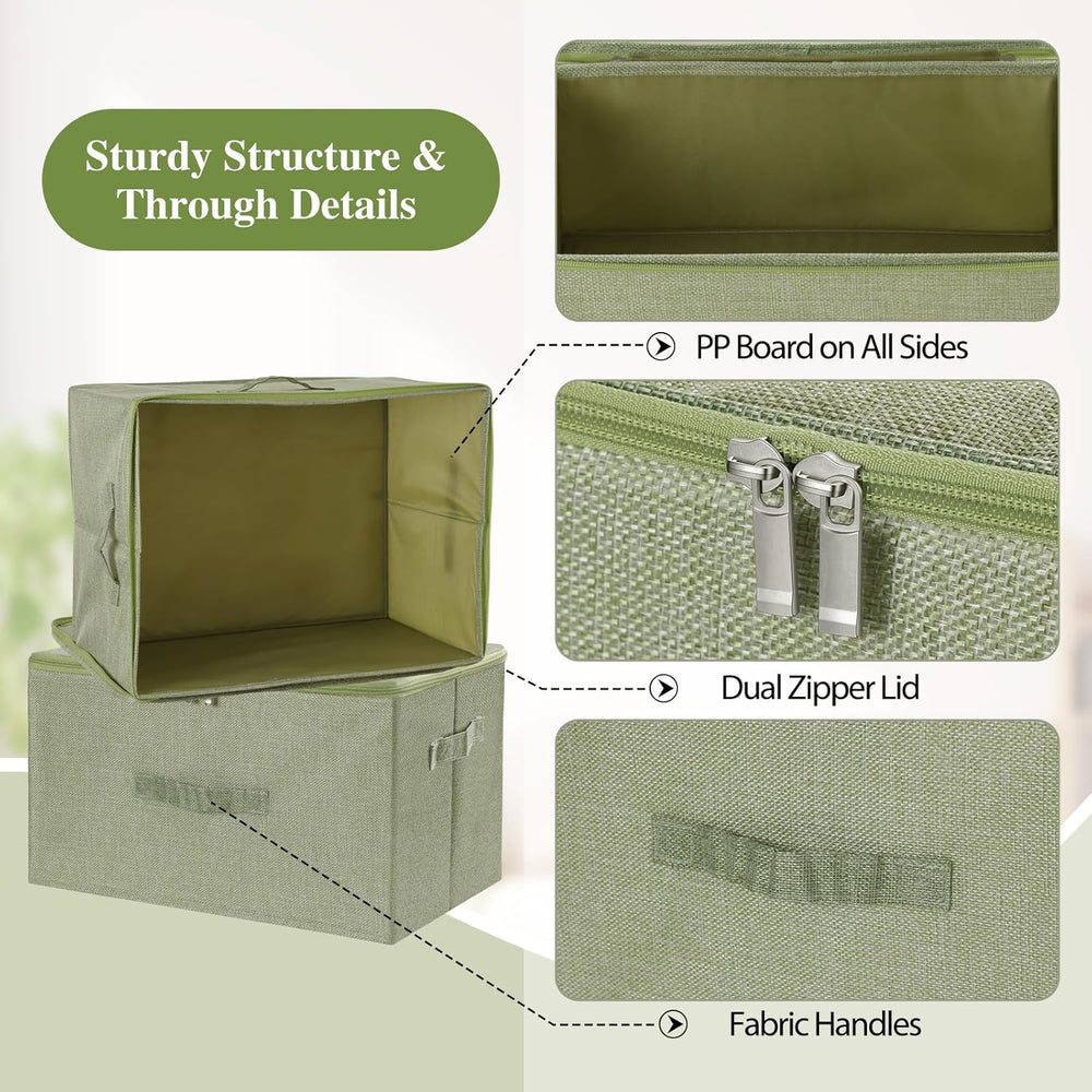 ANMINY Fabric Storage Bins with Zipper Lids, 20"x15"x12", Gree...