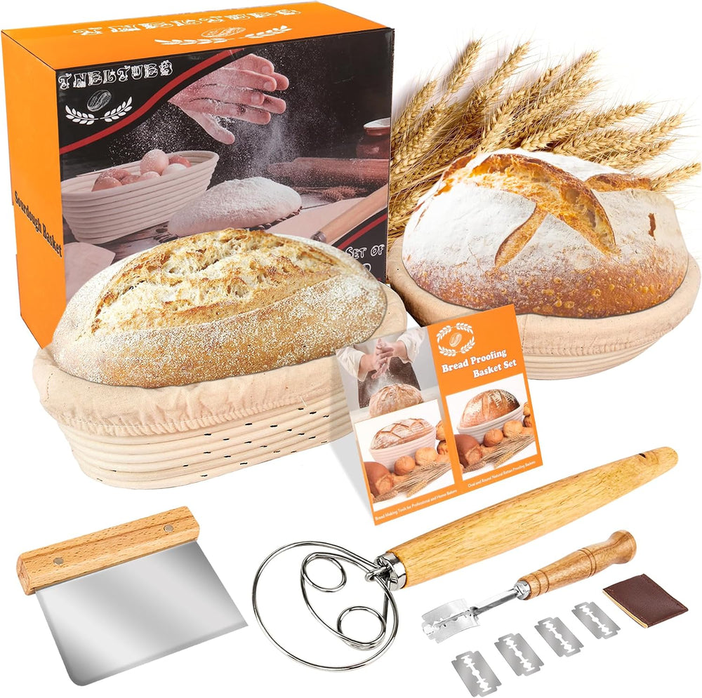 TNELTUEB Bread Proofing Basket Set, Incl 10'' Round & 9.6'...