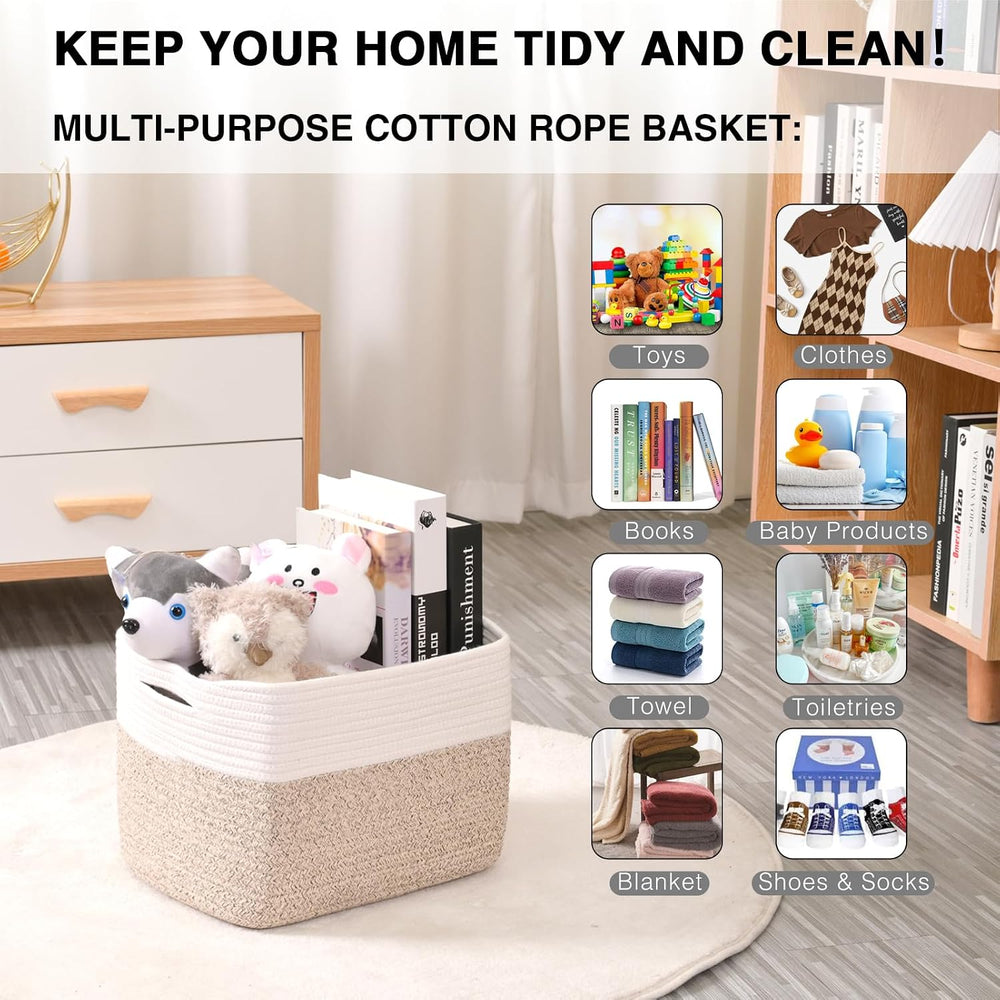Storage Baskets for Organizing 14.8×11×9.5 Off White & Brown