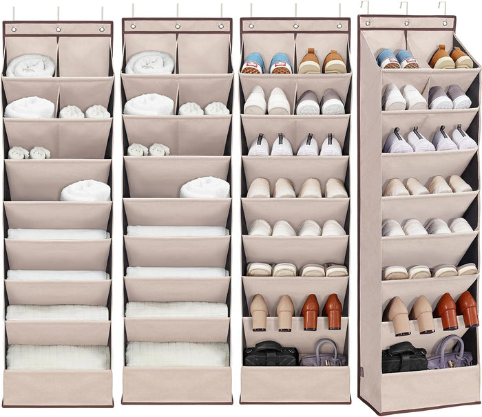 4 Pack Shoe Organizer with 6 Extra Large Pockets and 4 Large Pocket, Over the Door Sturdy Closet Storage Rack, Hanging Shoe Organizer for Shoes, Sneakers, Beige