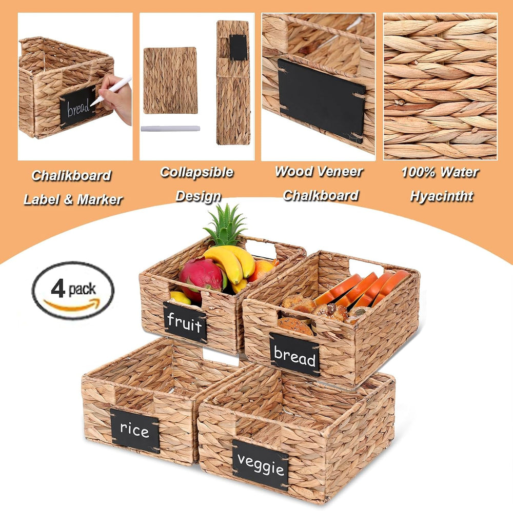 Woven Storage Baskets Set of 4 Basket with Chalk Labels, 10.8x9x4.9 Inch