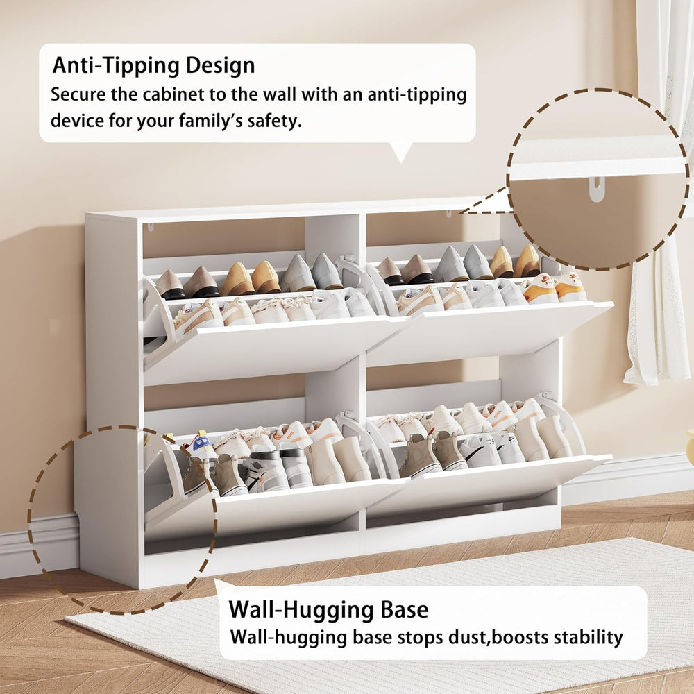 Shoe Storage Cabinet, Wood Shoe Organizer for Entryway with 3 Flip Drawers, F...