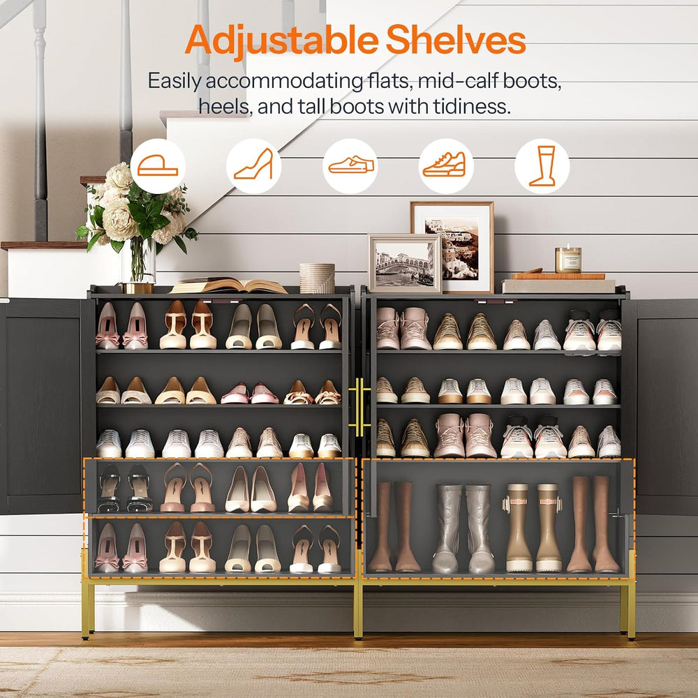 HOOBRO Shoe Cabinet, 5-Tier Shoe Storage Organizer with Doors, Wooden Shoe Ca...