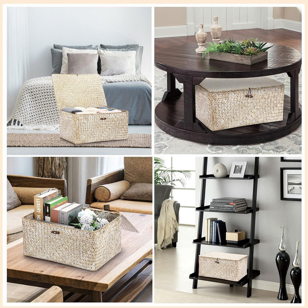 Hipiwe Wicker Woven Baskets Bin with Lid Seagrass Storage Basket, X-Large