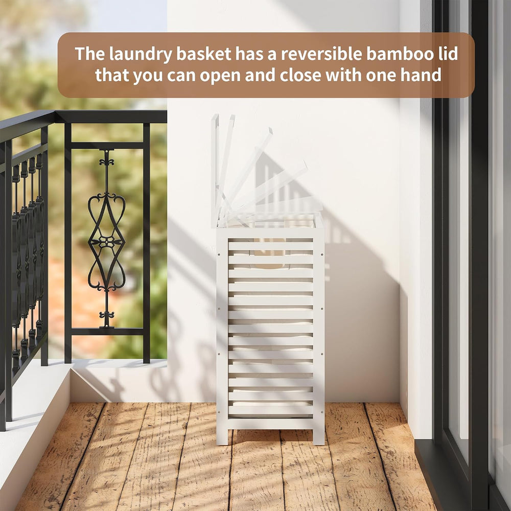 Laundry Hamper with Lid, Bamboo with Handles and Removable Liner Bag, 125L La...