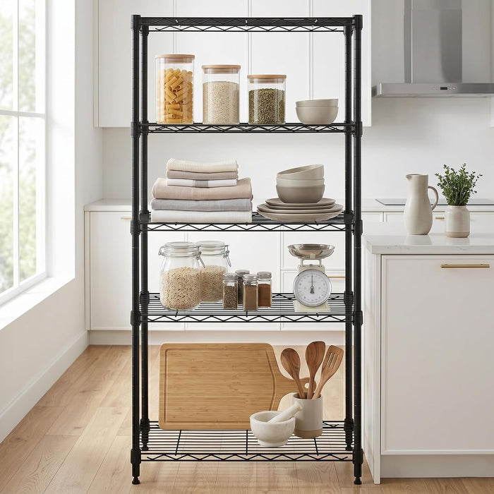4-Tier Metal Shelf, 250 lb/Shelf, NSF, Black, 14x24x47 in