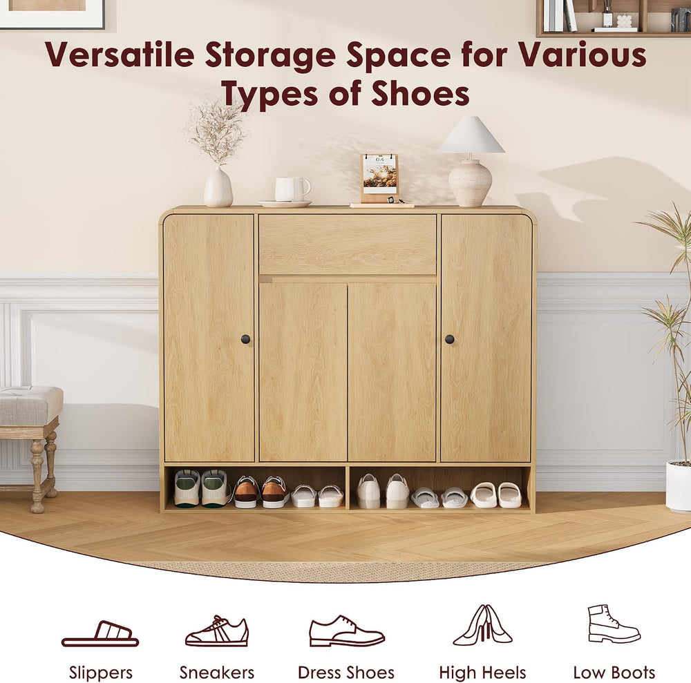 Garvee Shoe Cabinet with 4 Doors and 1 Drawer, Freestanding Wood Shoe Storage...