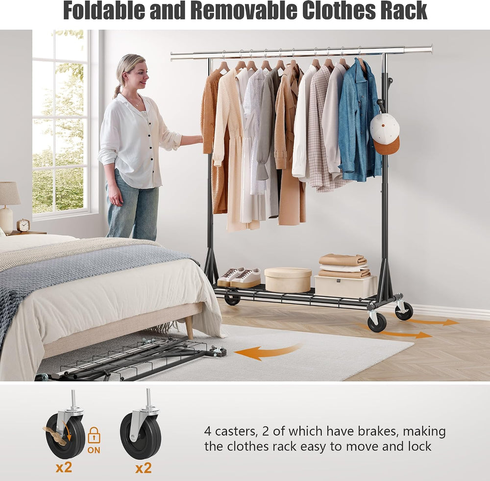 Gewudraw Clothes Rack Heavy Duty 530 LBS Capacity, Portable, Foldable,Black