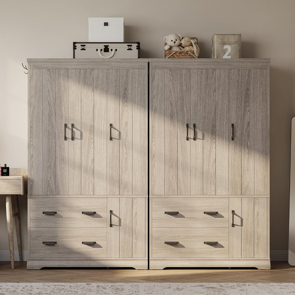 Bedroom Armoire with Drawers, 70" Freestanding Wardrobe Closet, Grey Oak