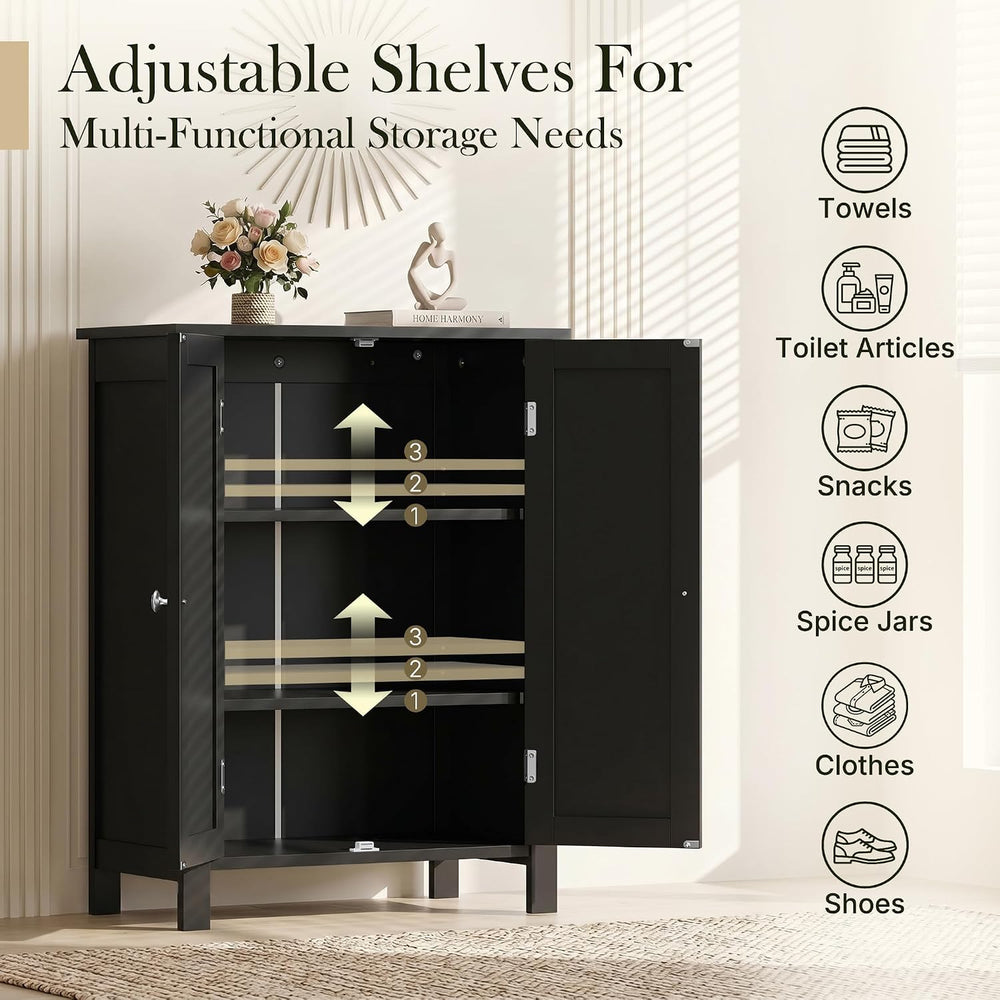 ZENY Bathroom Floor Storage Cabinet with Double Door + Adjustable Shelf, Wood...
