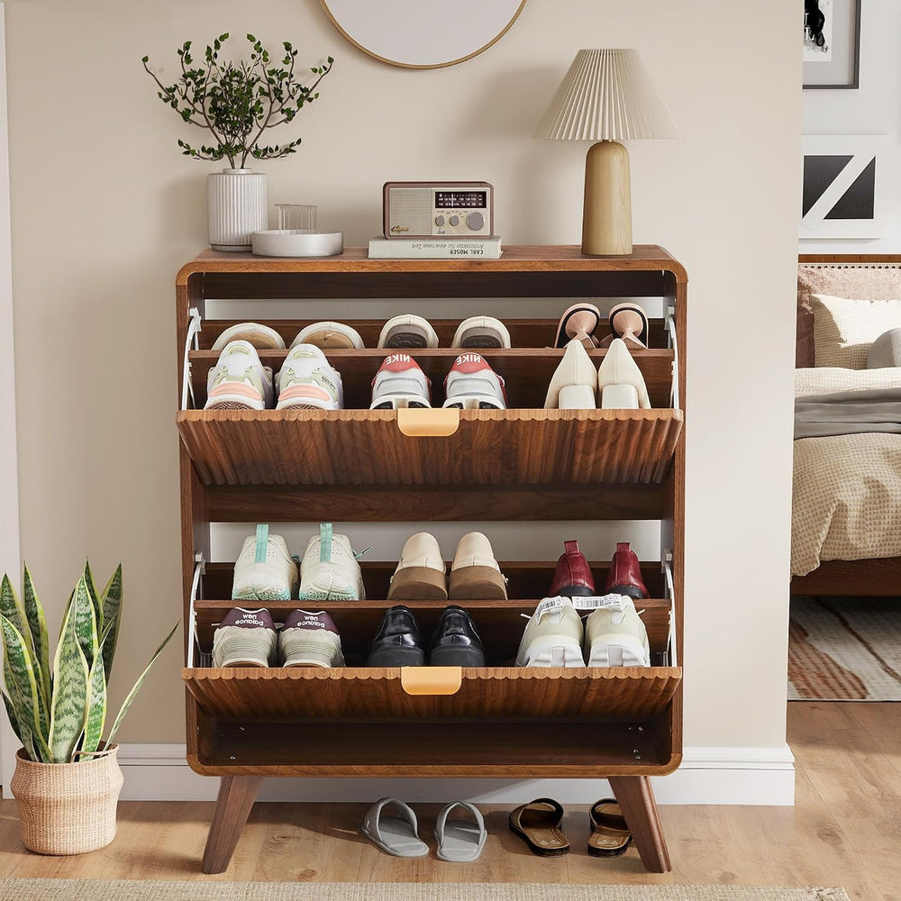 RARZOE Fluted Shoe Cabinet for Entryway, 27.5''Walnut