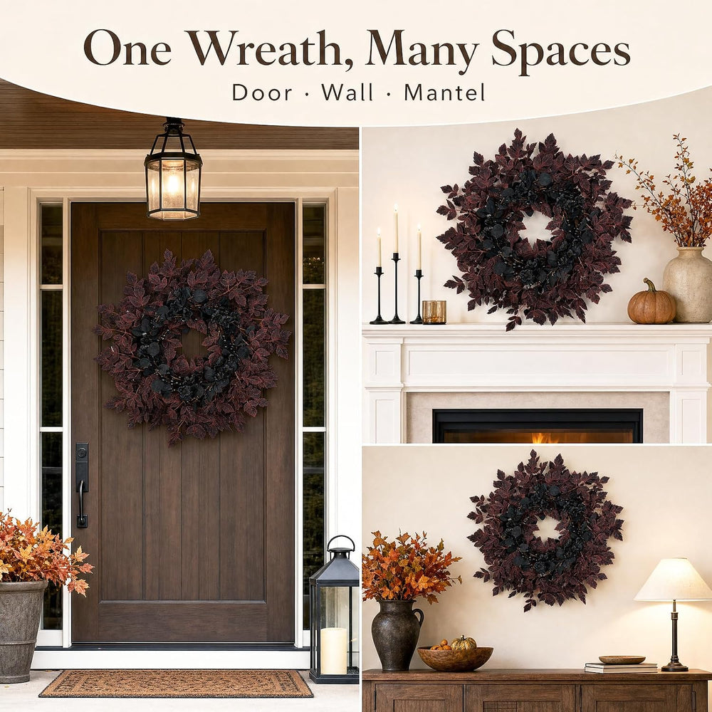 Agusbagli 28’’ Halloween Wreath for Front Door, Burgundy Fall Wreath
