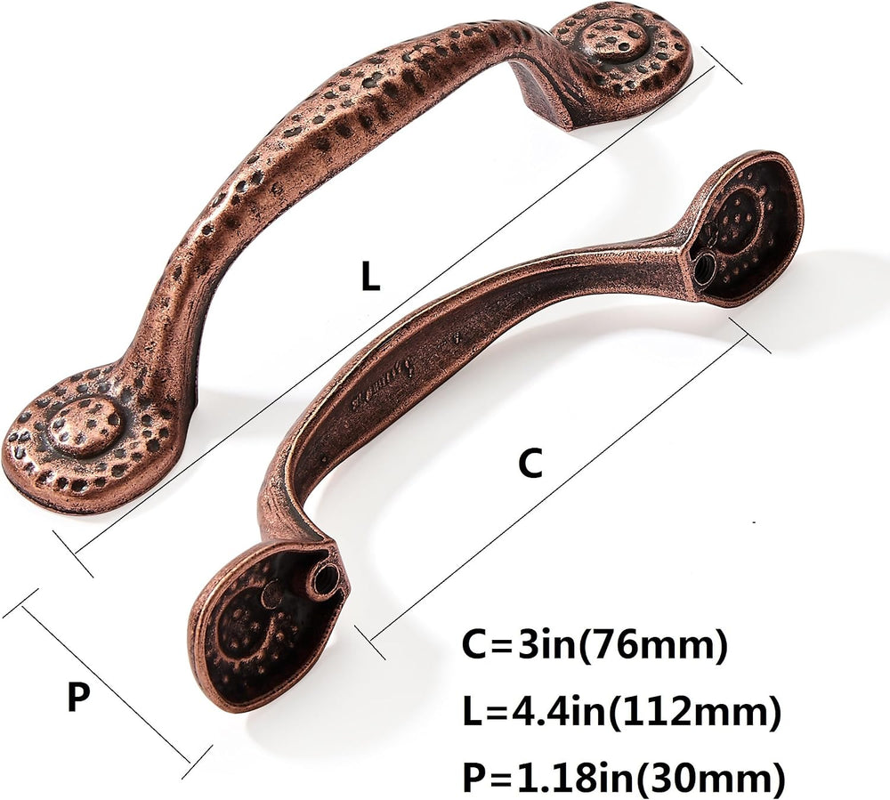 10 Pack Rustic Pulls,Antique Copper Cabinet Pulls Hammered Cabinet Pulls Kitc...
