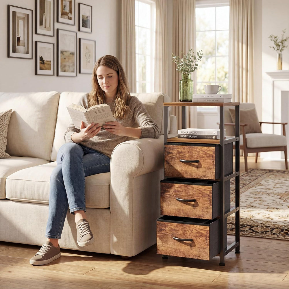 4-Tier Narrow Bathroom Floor Cabinet with Fabric Drawer